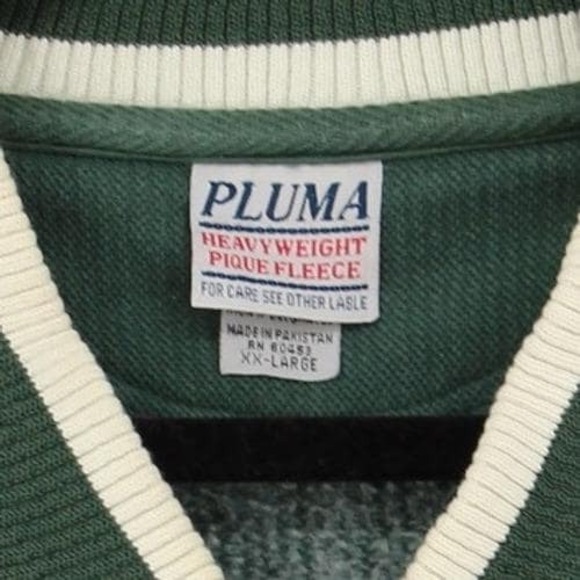 Vintage 90s Pluma XXL Green White Striped V-Neck Heavyweight Pique Sweatshirt - Picture 4 of 10